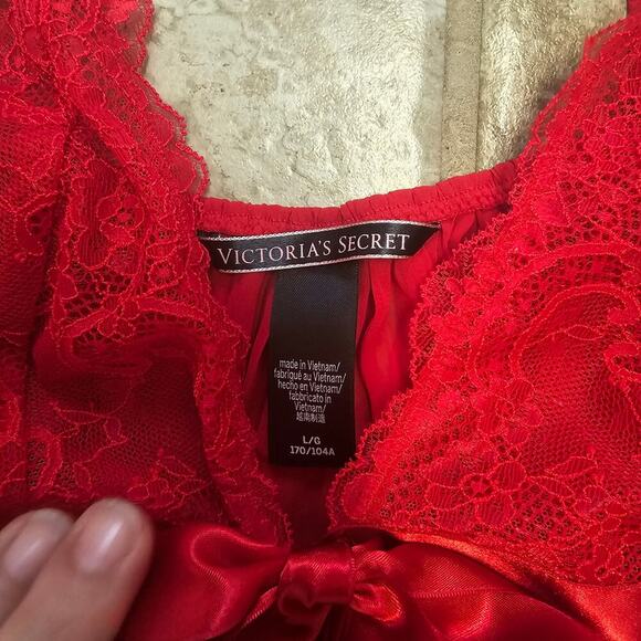 Victoria's Secret Sexy Pleated Babydoll Nightgown Size Large Lingerie Red Lace - Picture 6 of 8